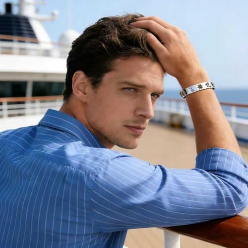 Kim Carrey S925 Sterling Silver Bracelet, Stacked Bracelets Open Bangle Cuff Design, Men's Gift Jewelry for My Man - style: Nautical style