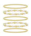 Gold Beaded Bracelets for Women, 14K Real Gold Plated Jewelry for Women Dainty Pearl Bead Bracelets Stack, Non Tarnish Trendy Stackable Ball Cross Stretch Bracelet Set Fashion Accessories Gifts - color: Gold pearl small bead