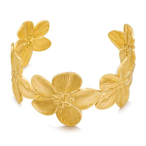 WOWORAMA Chunky Gold Cuff Bracelets for Women Vintage Gold Flower Butterfly Bracelet Trendy Boho Wide Open Cuff Bangles Matte Statement Bracelet - color: Daisy Flower