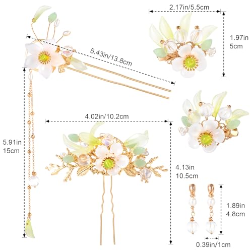 HINZIC 6PCS Lily Flower Tassels Hairpin, Crystal Rhinestone Pearl Hair Clips Headpiece Retro Chinese Hanfu Wedding Brides Valentines Hair Accessories Jewelry for Women Girls Updo Long Hair - color: Solid color