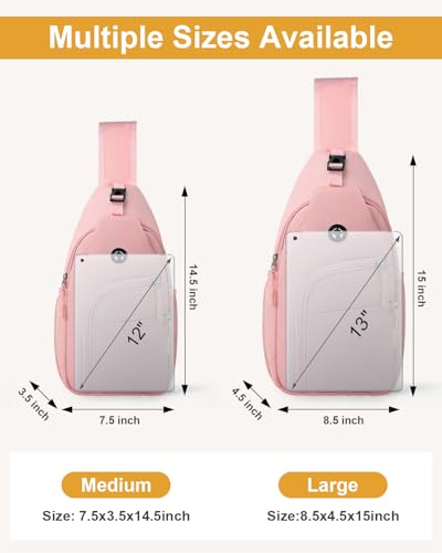 Pritent Crossbody Bags for Women Man Waterproof Sling Bag Backpack Trendy Casual Cross Body Bag with Convertible Shoulder Strap Chest Bag for Camping Hiking Travel Essentials (Pink, Medium) - color: Light Pink, size: Medium