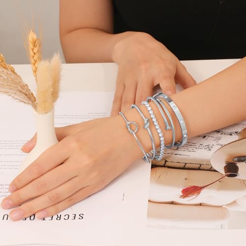 18 K Gold Plated Love Bangle Bracelet Stack Cuff Jewelry for Women Jewelry Set for Women Gift with Box - style: style15