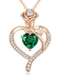 LOUISA SECRET Rose Flower Heart Birthstone Necklaces for Women, 925 Sterling Silver Jewelry, Pendant Heart Necklaces Birthday Anniversary Christmas Gift for Women Wife Mom Girlfriend Lady - color: Rose Gold-05-May