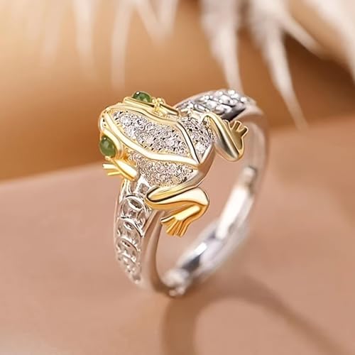 Frog Ring for Women Men Gold And Silver Money Frog Rings Green Rhinestone Cute Animal Ring Bohemian Rings Lucky Wealth Jewelry Accessories Summer Vacation Gifts for Women Men