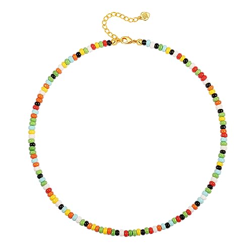 Aobei Pearl Gemstone Beaded Choker Necklace for Women Boho Turquoise/Cultured Freshwater Pearls/Garnet/Amazonite Jewelry - color: M Coloured Glaze