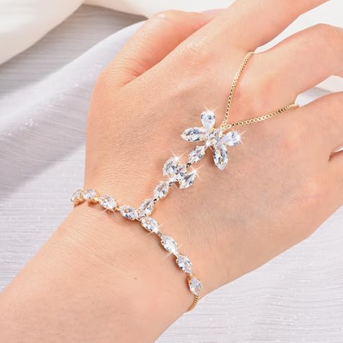 Adjustable Hand Chain Bracelet Women, 16K Gold Plated Finger Bracelet, Secure Ball Clasp Elegant Slave Hand Jewelry, Y2K Aesthetic Accessories for Summer Festival Prom Beach Vacation Daily Wear - color: style8-16K gold-plated