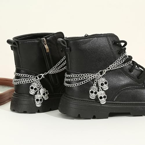 Nojess 2Pcs Punk Goth Shoe Chains Skull Boot chains Skeleton Hand Shoe Charms Shoes Sneakers Martin Boots Accessories Stuff - style: Skull Chain
