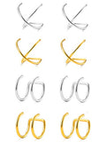 Tornito 4-10 Pairs Stainless Steel Ear Cuff Helix Cartilage Clip On Wrap Earrings Fake Nose Ring Non-Piercing Adjustable - color: B2:4 Pairs, Silver&Gold Tone