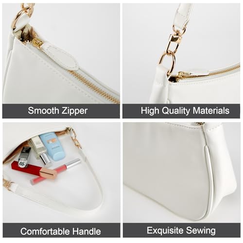 Shoulder Bag for Women with 2 Removable Straps and Zipper Closure Crossbody Bags Clutch Tote HandBags Purses | with 2 Removable Straps - color: White