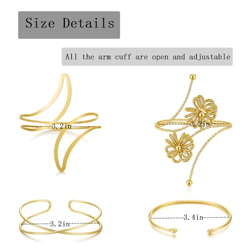 YVVLEE 4PCS Gold Silver Arm Cuff Jewelry for Women Upper Arm Cuff Bangle Band Armlet Adjustable Minimalist Coil Arm Armband Set - color: B