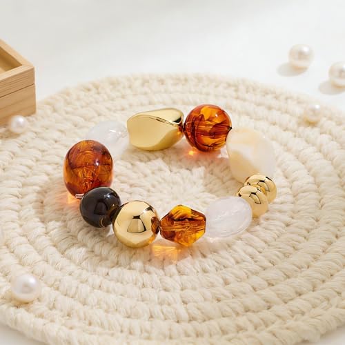 Multicolor Chunky Beaded Bracelet for Women Bold Acrylic Resin Stretch Bracelet Summer Beach Statement Bracelets Trendy Elastic Bangle Jewelry - color: Stretch bracelet