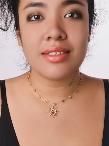 Sacina Sun Choker Necklace, Natural Crystal Necklace, Boho Hippie Jewelry, Christmas Jewelry Gift For Women - color: red