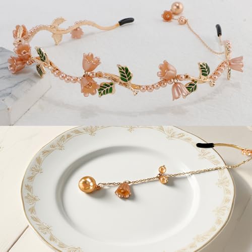 AHONEY Gold Flower Headband for Women Girls Hair Vine Gold Leaf Boho Headband Wedding Fairy Accessories Headpiece - color: Gold