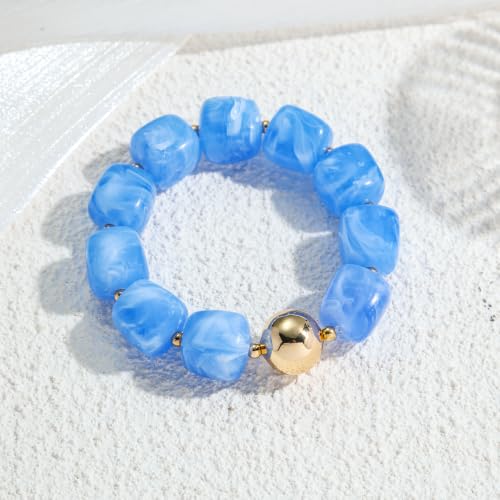 Multicolor Chunky Beaded Bracelet for Women Bold Acrylic Resin Stretch Bracelet Summer Beach Statement Bracelets Trendy Elastic Bangle Jewelry - color: Bead bracelet-light blue