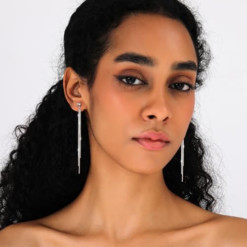 Long Dangle Earrings for Women 925 Sterling Silver/14K Gold Plated Tassel Chain Dangle Drop Earrings for Women Dainty Minimalist Dangling Drop Earrings for Prom Party Jewelry - style: Chain-5-Silver