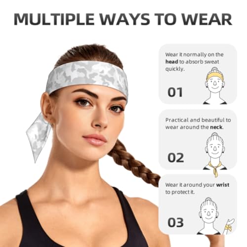 Sports Tie Headband Bandana Running Athletic Sweat Band Elastic Adjustable Sport Head Tie for Men Women Head Ties Ninja Tie Headbands Tennis Sweatbands Soccer Basketball Teams Running Head Band - color: Grey Camo