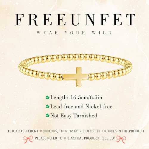 Elastic Beaded Charm Bracelets for Women - Adjustable Stackable Dainty Bracelet with Gold or Silver Charms, Jewelry Gift for Her - style: Gold-Cross