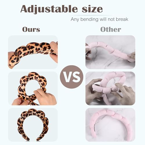 Ztomine Spa Headbands for Washing Face or Facial, Set of 2 Skincare, Terry Cloth Headband Wash Headband Combo Pack - Puffy Makeup Headbands for Face Washing, Mask, Skin Treatment - color: Leopard1-Leopard2