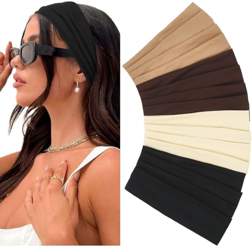 Elastic Non-Slip Soft Cloth Fabric Women's Headbands 16 Pack - Yoga, Running, Sports Hair Accessories in Black, Brown, Beige, Thick - color: AUTUMN VIBES