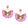 Anmpab Straw Fan Bohemian Tassel Earrings for Women Trendy Colorful Fringe Summer Beach Statement Earrings - color: Pink