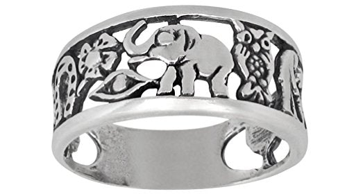 Lucky Ring Sterling Silver Oxidized Good Luck Elephant Clover Horseshoe Owl Seven Evil Eye 4 Leaf