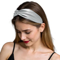 ZLYC Mulberry Silk Headband Elastic Twist Knotted Head Bands for Women's Hair, Solid Silver - color: Solid Silver