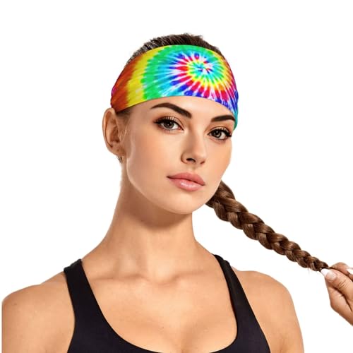 Black and Gold Swirl Liquid Ink Marble Workout Headbands Fashion Sports Sweatbands Yoga Hairbands for Fitness Athletic Non Slip Wicking Headscarf for Men Womens Girls Summer Accessories Elastic Bands - color: Colorful Tie Dye