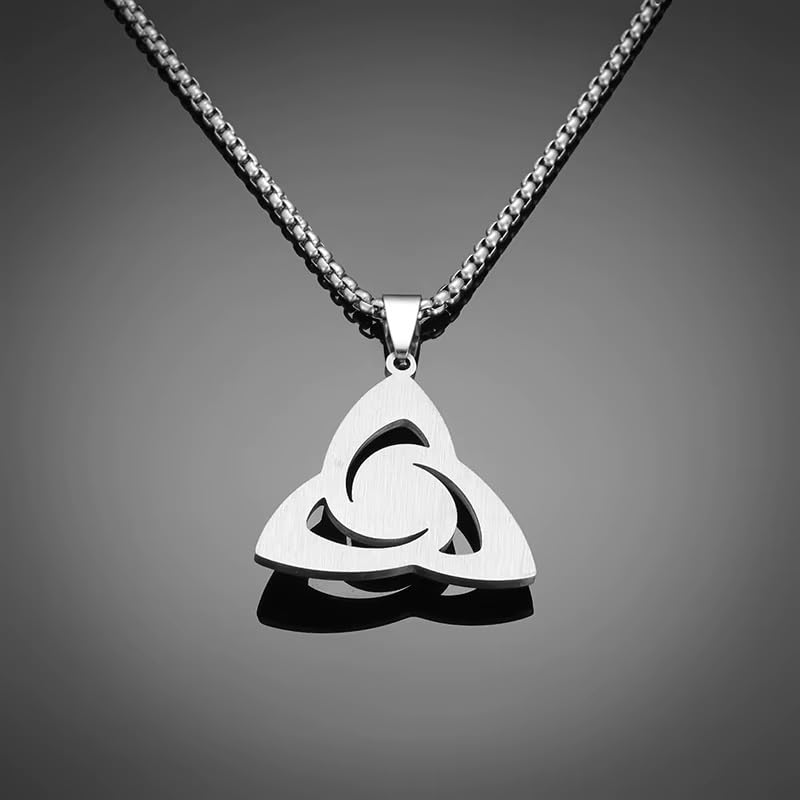 Irish Trinity Celtic Knot Power Stone Pendant Necklace Women Men Witches Knot Amulet Lucky Knot Jewelry - color: silvery