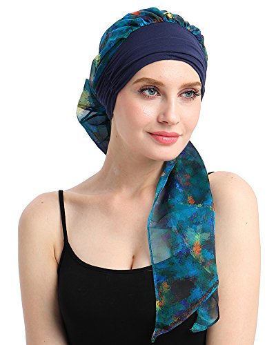 Chemo Headwear Turbans for Women Long Hair Head Scarf Headwraps Cancer Hats - color: Blue