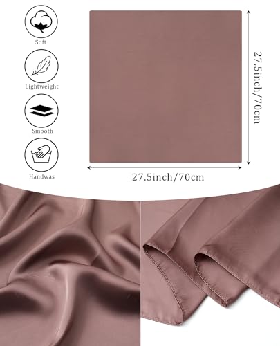 AWAYTR 27.5” Silk Satin Square Head Scarf - 4PCS Satin Head Scarves for Women Hair Kerchief Bandanas Sleeping Head Wraps - color: Solid Color(black/Coffee//Apricot/Light Khaki)