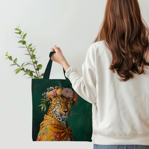 Preppy Animal Tote Bag, Pet Canvas Tote Bag, Reusable Grocery Shopping Shoulder Bags - color: Floral Tiger