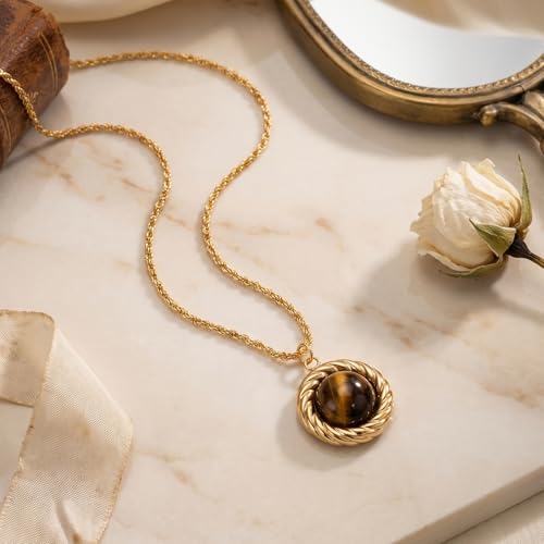 14k gold Vintage Tiger's Eye Pendant Necklace - size: Standard