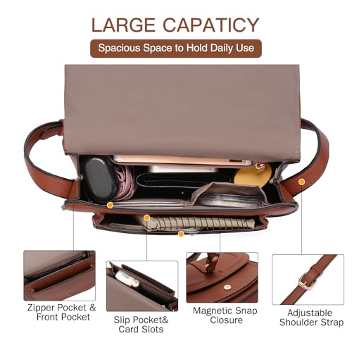 GOIACII Crossbody Bags for Women Saddle Purse Cute Shoulder Handbag Pebble Leather Brown - color: A01 Brown