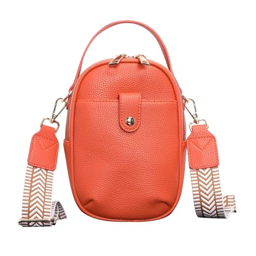 Vegan Leather Crossbody Bag for Women, Multi Compartment Lightweight Shoulder Purse, Casual Daily Crossbody Bag - color: Orange