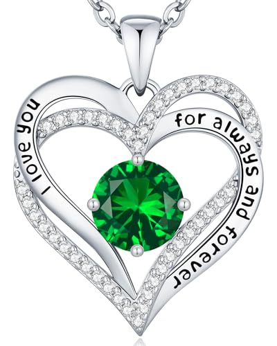 CDE Engraved Forever Love Heart Birthstone Necklace Jewelry Gifts for Women | Hypoallergenic,Nickel-Free & Lead-Free,3 x 3 mm 5A CZ Heart Pendant,Anniversary Christmas Birthday Gift for Girlfriend Wife - color: Birthstone-05-May, style: Rhodium Plated-Bra