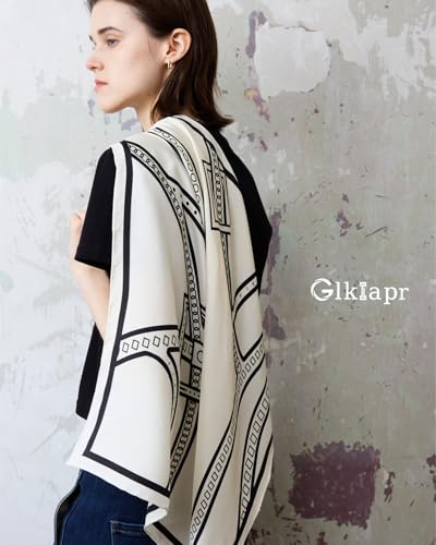 Satin Bandana Headscarf for Women Silky Hair Scarves for Fashion Lightweight - color: 26-black and White Geometric Shapes