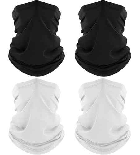ROXUN 4 Pack Neck Gaiter, Cooling Breathable Face Mask UV Protection Scarf Hiking Bandana for Men/Women - color: 2 Black+2 White