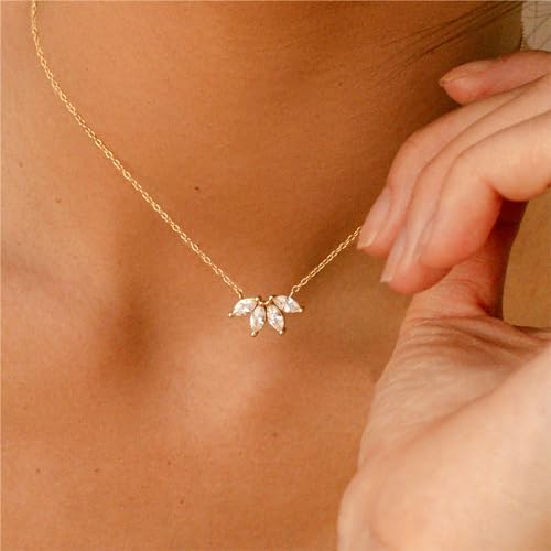 Luxval Diamond Pendant Gold Necklace for Women，Dainty 18k Gold Plated Choker Necklaces Simple Gold Jewelry Gifts for Women Girls - color: Gold-Flower