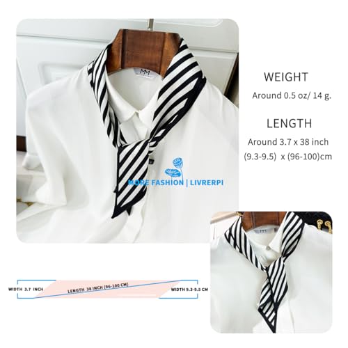 Hair Head Neck Bag Long Scarf Versatile Wrap for Women Soft & Lightweight for Everyday Chic - color: 17 Black and White Stripes 3.7 X 38 Inch