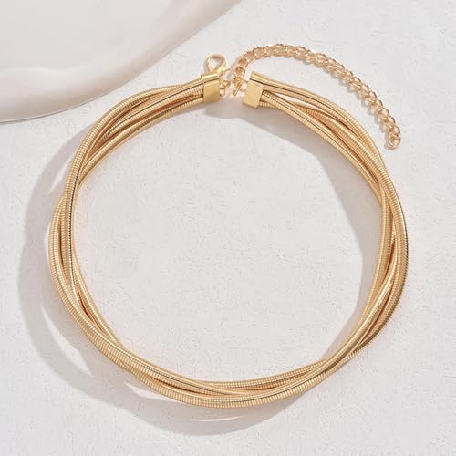 Chunky Chain Necklaces Women Statement Collar Necklace Gold Flat Snake Chain Choker Ribbed Design for Party, Dress Jewelry Gifts - color: A14