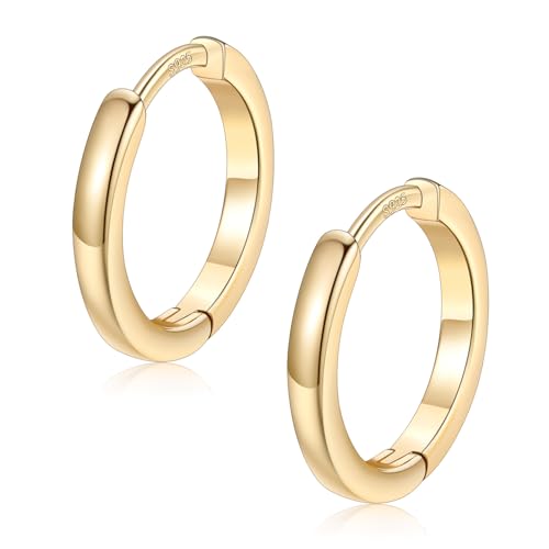 FaithHeart 925 Sterling Silver Post Huggie Hoop Earrings for Women, Silver Small Hoop Earring, Hypoallergenic Cartilage Earrings for Women - color: 01. Blank-Gold, size: 12mm