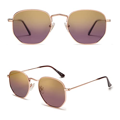 SOJOS Square Polarized Sunglasses for Women Men Small Hexagonal Polygon Shades SJ1072 - color: Rose Gold