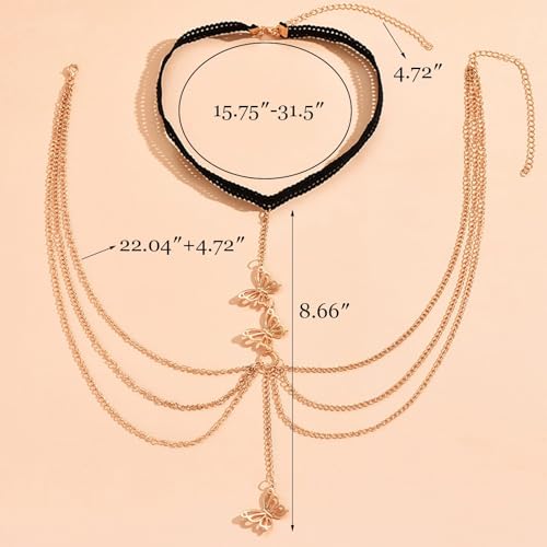Butterfly Leg Chain for Women Green Butterfly Thigh Jewelry Lace Garter Body Chain Fairy Festival Party Outfit Accessory Gift - color: Style C