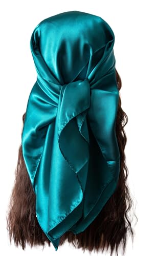 vabovin Satin Head Scarf for Women Solid Color, 35×35 in | Silk Feel Neckerchief, Hair Scarf, Fashion Bandana, Headscarf, Headband, Hair Wrap Sleeping, Daily Fashion Styling - color: 209 Teal