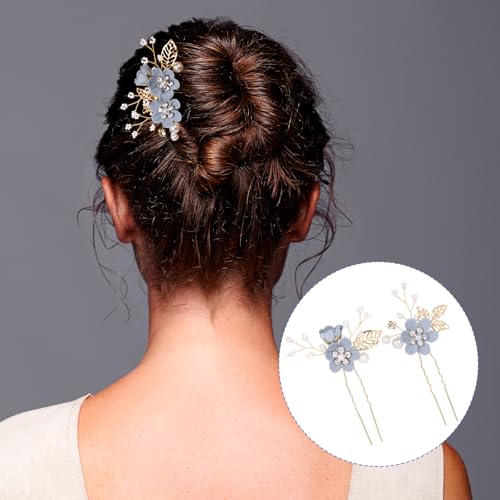 HINZIC 3pcs Flower Tassels Hairpin for Women, Non-Slip Pearl Hair Clips Headpiece, Retro Chinese Hanfu Wedding Brides Hair Accessories for Long Hair- Blue - color: Blue