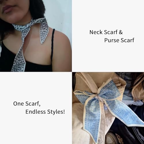 4/40 Pcs Hair Scarf for Women, 35"x2.36" Lightweight Silk Headband, Purse & Bag Scarves Gift Collection - color: Powder Blue