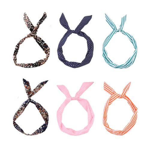6Pcs Fashion Twist Bow Wire Headbands Head Wrap Bunny Rabbit Ears Wired Hairbands Hair Holder Hair Accessories for Women and Girls