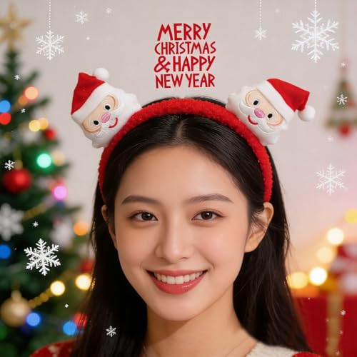 Christmas Headband Cute Santa Claus Headbands for Women Smiling Santa Claus Costume Hair Accessories Winter Christmas Head Bands Fashion Holiday Hairbands Xmas Fashion Accessories for Women 2 Pack