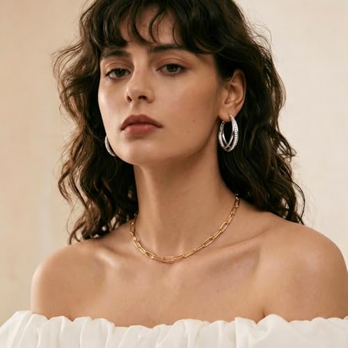 Parmuz 925 Sterling Silver Earrings Hoops for Women Ladies Simple Lightweight Twisted Medium Hoop Earrings With Cubic Zirconia Hypoallergenic Jewelry for Her - color: Big three circles earring