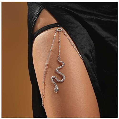 Punk Layered Snake Leg Chain Vintage Snake Thigh Leg Chain Multi Layering Thigh Chain Summer Leg Thigh Chain Punk Serpent Body Chain Rave Bikini Thigh Body Chain Jewelry for Women and Girls - color: Silver,Turquoise